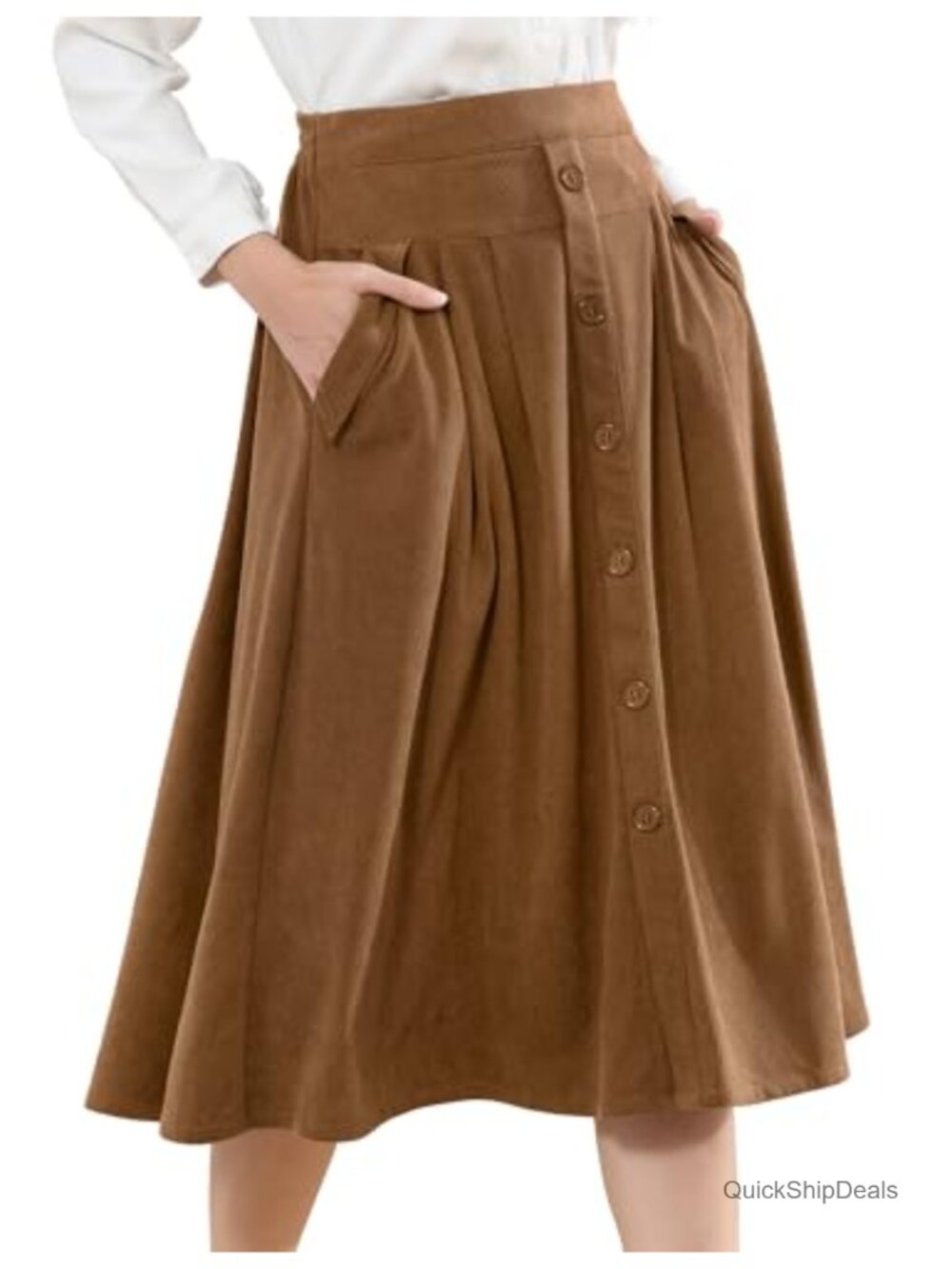 Women's Corduroy High Waist Pleated Midi Skirt